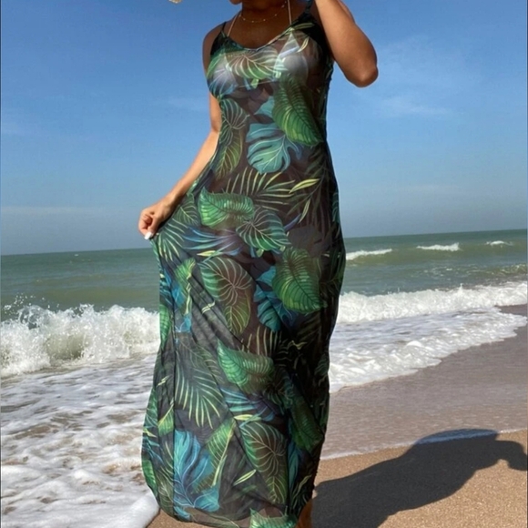 Tropical Print Mesh Cover Up Womens Womens Small or Medium - Picture 2 of 11